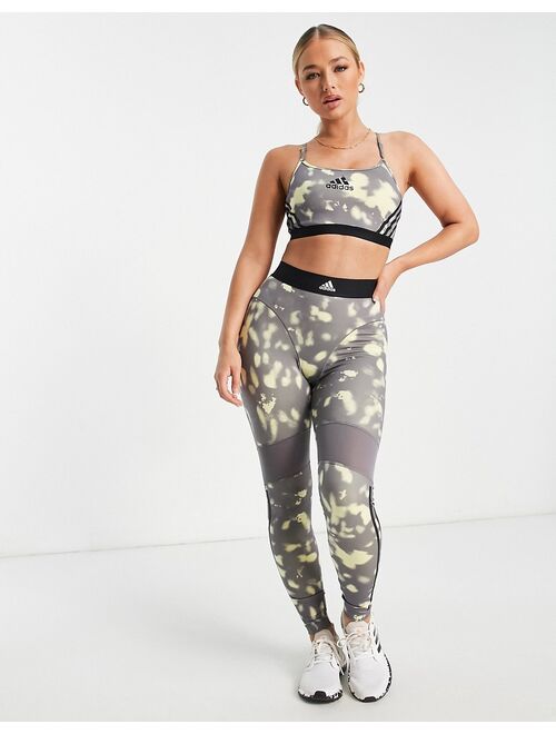 adidas performance adidas Training Hyperglam printed low support sports bra in yellow