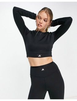 performance adidas Sports Club long sleeve crop top in black