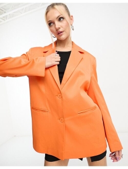 oversized woven blazer with pockets in bright orange