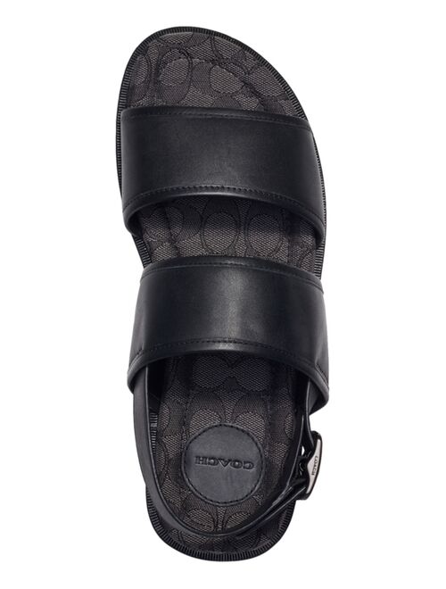 COACH Men's Leather Two-Strap Sandal with Signature Jacquard Footbed