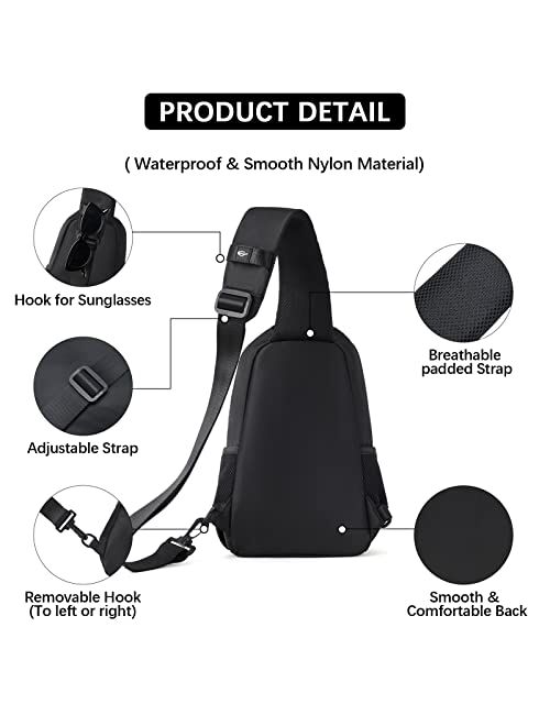 BOSTANTEN Sling Bag Lightweight Shoulder Bag Crossbody Backpack with USB Charger Port for Men Women Travel Hiking Walking