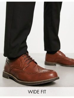 Truffle Collection Wide Fit formal lace-up brogues in tan