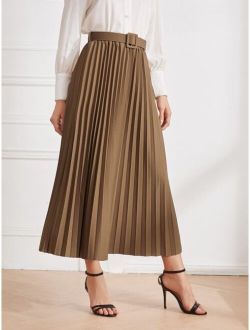 Modely Solid Belted Pleated Skirt
