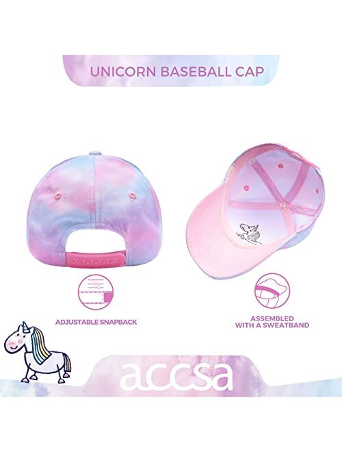 accsa Girls Baseball Hat Tie-Dye Unicorn Hats for Girls Adjustable Kids Baseball Cap