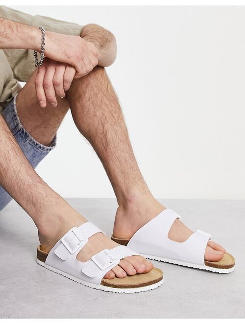 ASOS DESIGN sandals in white faux leather with buckle