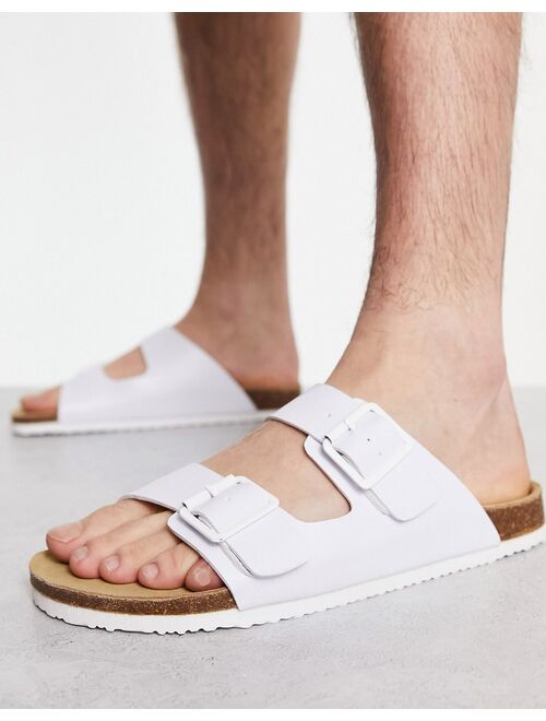 ASOS DESIGN sandals in white faux leather with buckle