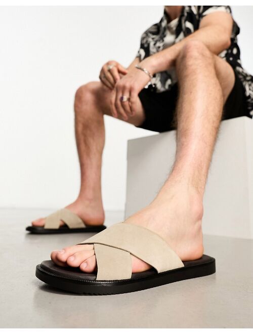 ASOS DESIGN cross strap sandals in stone suede