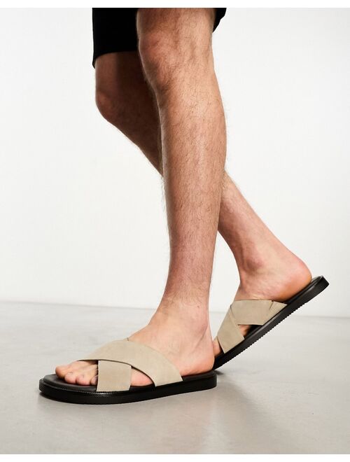 ASOS DESIGN cross strap sandals in stone suede