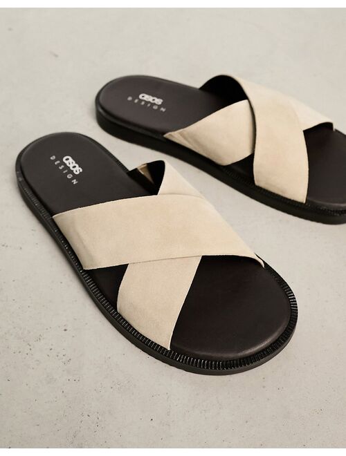 ASOS DESIGN cross strap sandals in stone suede