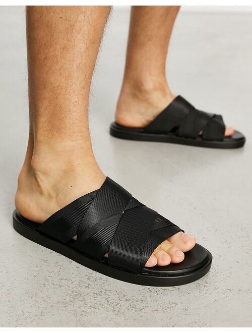 ASOS DESIGN multi strap sandals in grosgrain black tape