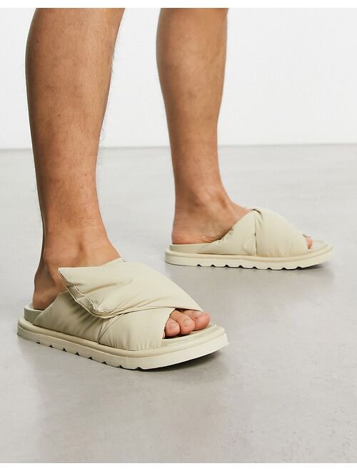 ASOS DESIGN puffer cross strap sandals in stone