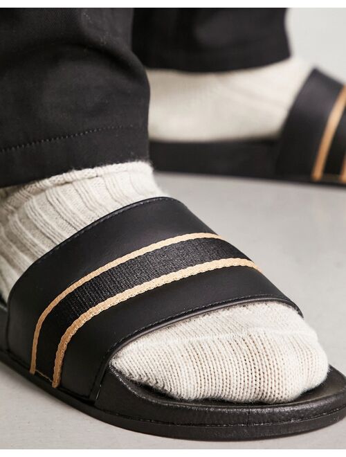 Truffle Collection wide fit gold print sliders in black