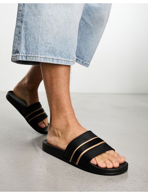 Truffle Collection gold print slides in black