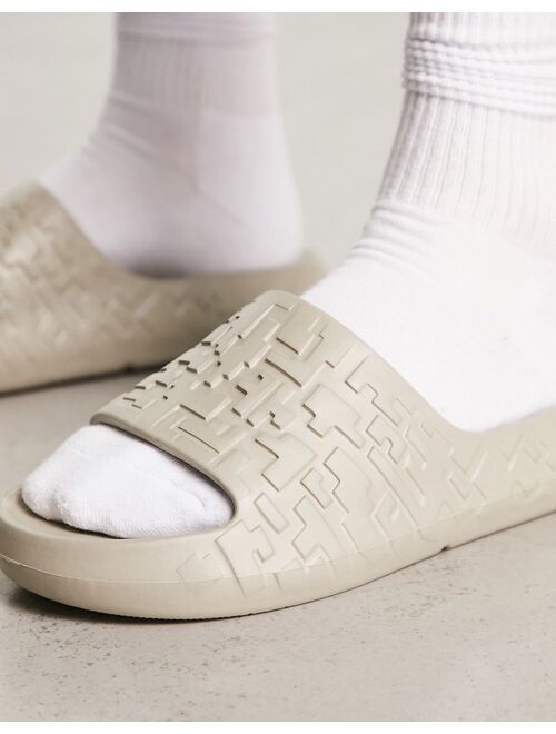 ASOS DESIGN chunky slides with texture in stone