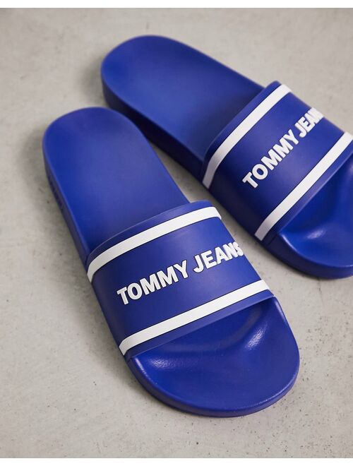 Tommy Jeans logo pool slides in blue