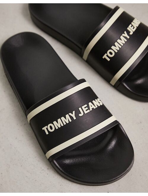 Tommy Jeans logo pool slides in black