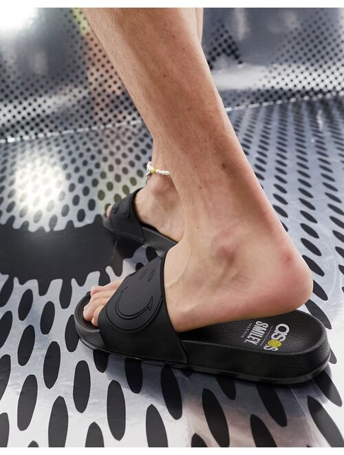 ASOS DESIGN Smiley collab sliders in black