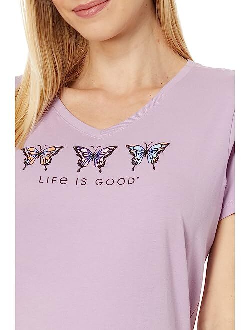 Life is Good Three Sketchy Butterflies Short Sleeve Crusher-Lite Vee