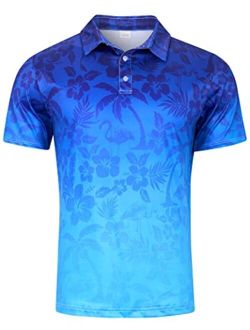 uideazone Mens Polo Shirts Short Sleeve Dry Fit 3D Print Moisture Wicking Funny Golf Shirt