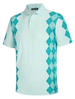 Men Argyle Polo Shirt Moisture Wicking Contrast Tennis Golf Shirts for Summer
