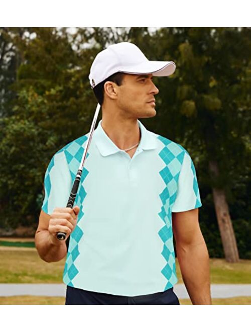 PJ PAUL JONES Men Argyle Polo Shirt Moisture Wicking Contrast Tennis Golf Shirts for Summer
