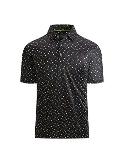 Esabel.C Golf Shirts for Men Dry Fit Short Sleeve Print Performance Moisture Wicking Polo Shirt