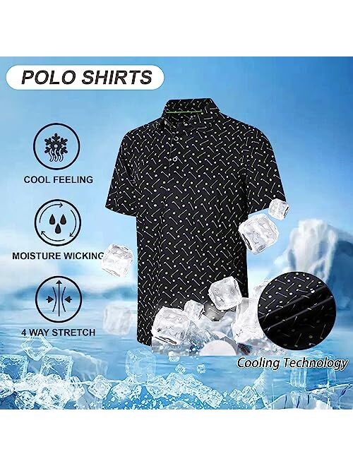 Esabel.C Golf Shirts for Men Dry Fit Short Sleeve Print Performance Moisture Wicking Polo Shirt