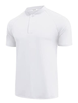Men's Quick Dry Golf Polo Shirts Short Sleeve Henley Shirt Active Athletic Collarless Sports T Shirts