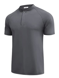 Men's Quick Dry Golf Polo Shirts Short Sleeve Henley Shirt Active Athletic Collarless Sports T Shirts