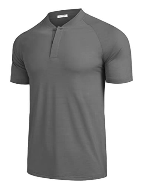 COOFANDY Men's Quick Dry Golf Polo Shirts Short Sleeve Henley Shirt Active Athletic Collarless Sports T Shirts