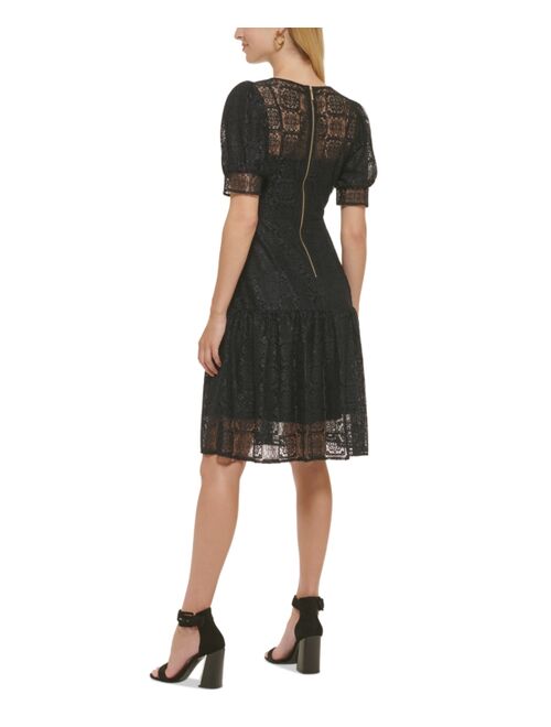 Calvin Klein Lace Puff-Sleeve Dress