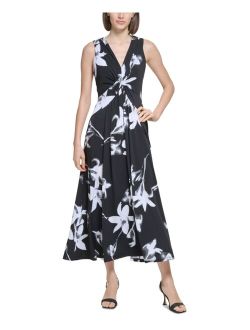 Women's Floral-Print Twist-Front A-Line Dress