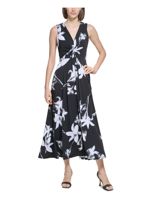 Calvin Klein Women's Floral-Print Twist-Front A-Line Dress