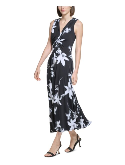 Calvin Klein Women's Floral-Print Twist-Front A-Line Dress