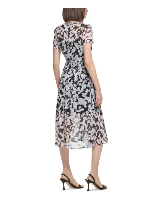 Calvin Klein Women's Printed Chiffon Short-Sleeve Midi Dress