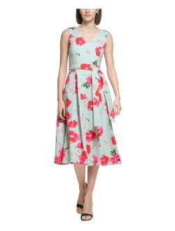 Women's Floral-Print Sleeveless Tie-Waist Dress