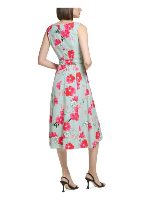 Calvin Klein Women's Floral-Print Sleeveless Tie-Waist Dress
