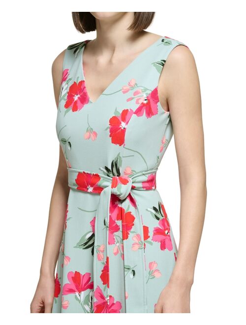 Calvin Klein Women's Floral-Print Sleeveless Tie-Waist Dress
