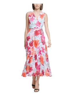 Women's Floral-Print Faux-Wrap Maxi Dress