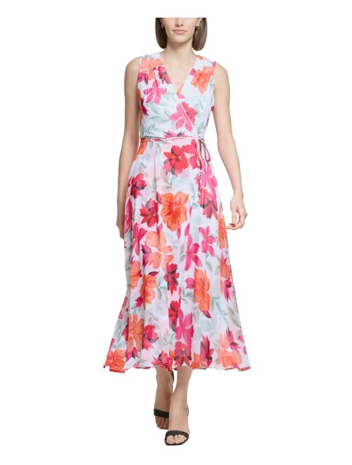 Calvin Klein Women's Floral-Print Faux-Wrap Maxi Dress