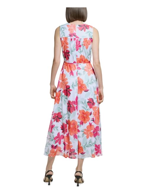 Calvin Klein Women's Floral-Print Faux-Wrap Maxi Dress