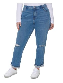 Jeans Trendy Plus Size Destructed Mid-Rise Slim-Fit Cuffed Boyfriend Jeans
