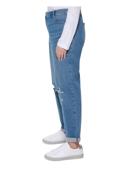 Calvin Klein Jeans Trendy Plus Size Destructed Mid-Rise Slim-Fit Cuffed Boyfriend Jeans