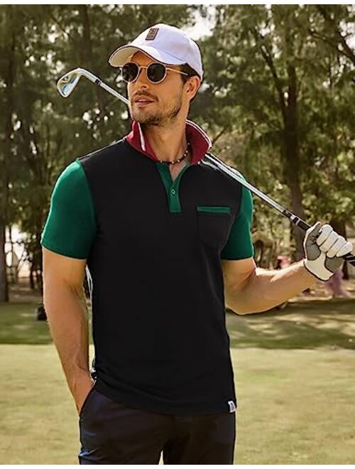 PJ PAUL JONES Men's Color Block Polo Shirts Moisture Wicking Golf Polos Cotton Short Sleeve T Shirt