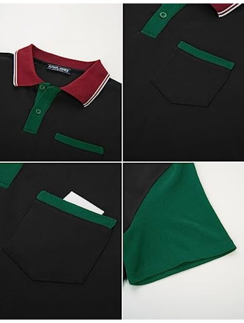PJ PAUL JONES Men's Color Block Polo Shirts Moisture Wicking Golf Polos Cotton Short Sleeve T Shirt