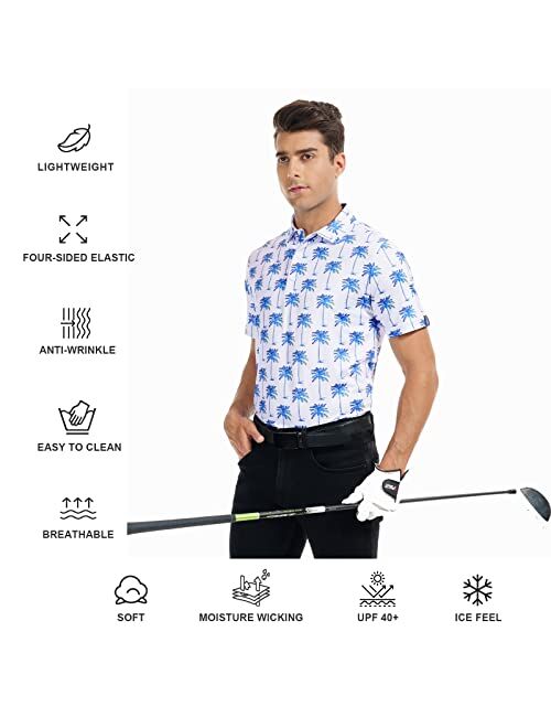 DEOLAX Mens Golf Shirts Fashion Hawaiian Performance Moisture Wicking Dry Fit Mens Polo Shirts Short Sleeve