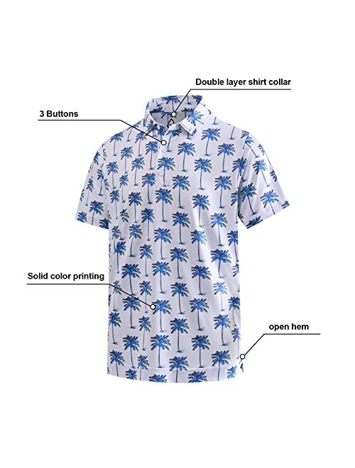 DEOLAX Mens Golf Shirts Fashion Hawaiian Performance Moisture Wicking Dry Fit Mens Polo Shirts Short Sleeve