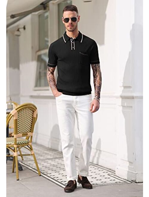 PJ PAUL JONES Men's Short Sleeve Knit Button Polo Shirts Casual Pullover Golf Shirt with Pockets