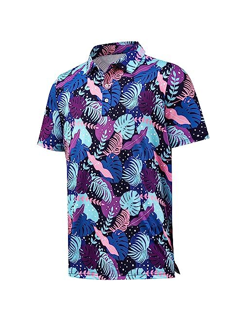 Auleegar Golf Shirts for Men Short Sleeve Recycled Polyester Moisture Wicking Dry Fit Performance Print Polo Shirt