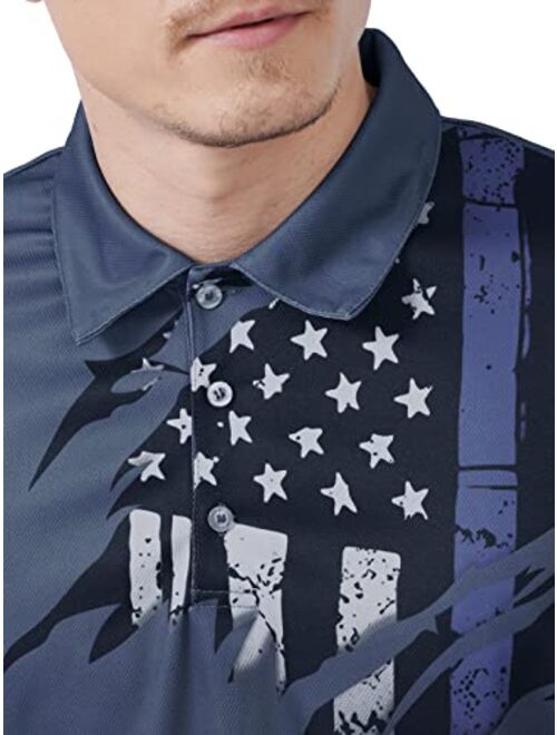 PAGYMO Golf Shirts for Men Funny Golf Shirts for Men Patriotic Golf Shirts for Men American Flag Polo Shirt Men Golf Gifts